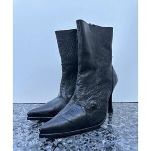 Rare Costume Ostrich Leather Pointy Toe Stiletto Ankle Boots W/ Eyes Women’s 10